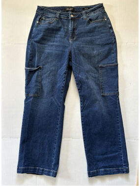 Judy Blue Courtney High Rise Cargo Wide Leg Jeans Dark Wash JB88725 DK, Plus 16W